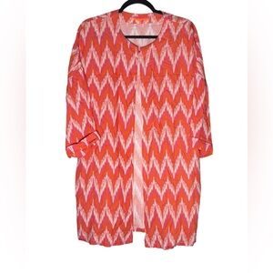 Vilagallo Cardigan Orange Chevron Ikat Coastal Art to Wear Boho Womens Size 10